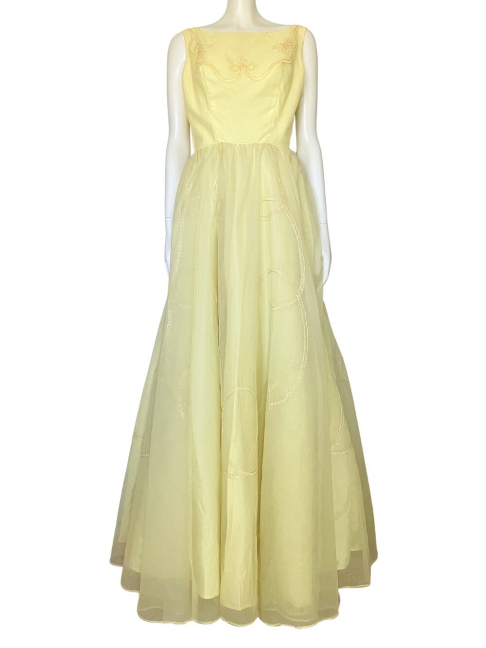 Vintage 50s Pastel Yellow Prom Dress Ball Gown. XS. Formal Cupcake Flawed